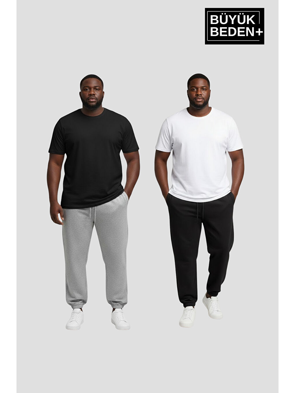 Gri Erkek Büyük Beden İkili Jogger Paça Lastikli İnce Eşofman Altı Seti SPR26BEA951+2