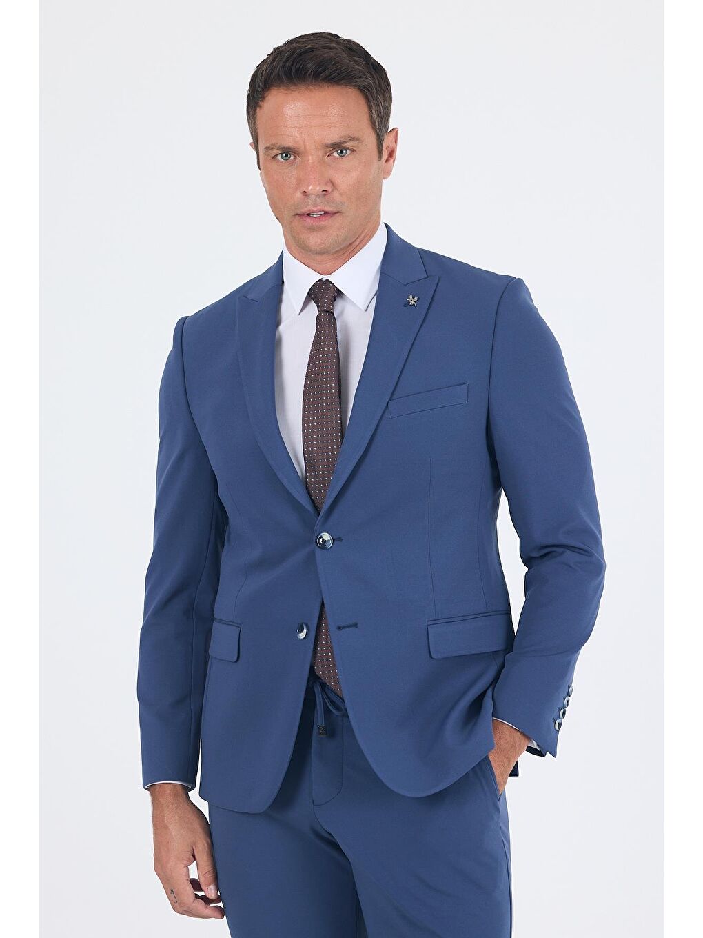 Lacivert Kırlangıç Yaka Kelebek Astar 6 Drop Slim Fit Beli Lastikli Takım Elbise 1001250176-2