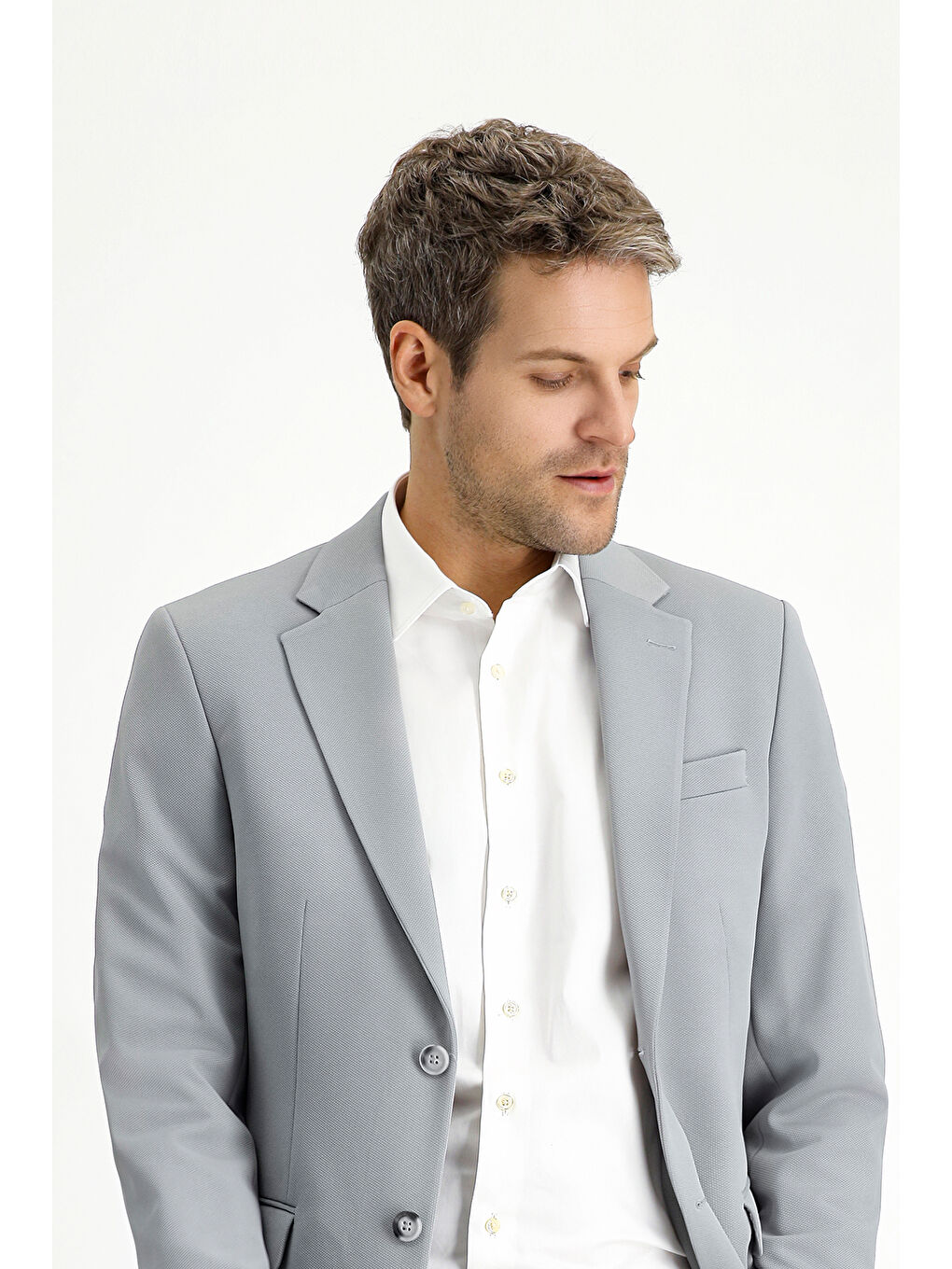 Gri 6 Drop Regular Fit Standart Kesim Mevsimlik Mono Yaka Takım Elbise-3