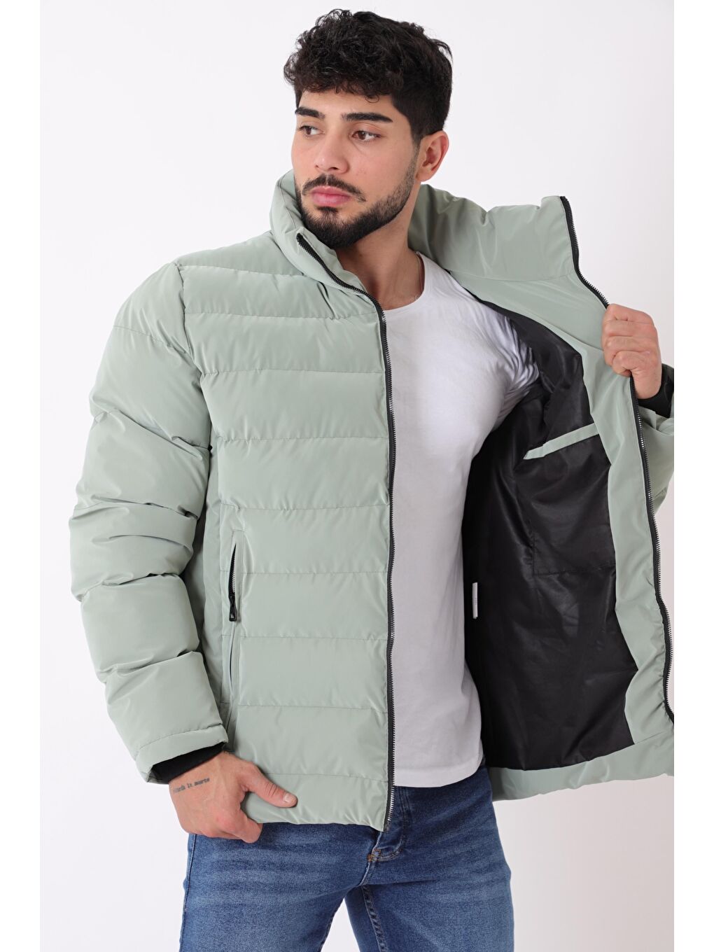 Turkuaz Cep Detay Dik Yaka Armalı Nova Kışlık Mont PLDP 3012_50463-3