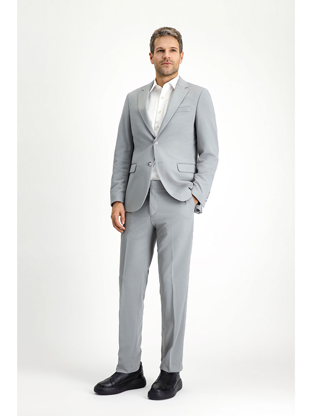 Gri 6 Drop Regular Fit Standart Kesim Mevsimlik Mono Yaka Takım Elbise-4