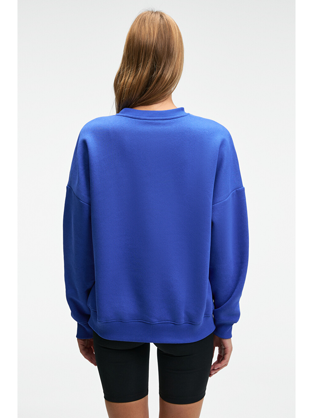 Audra Kadın Oversize Yuvarlak Yaka Nakış Detaylı Mavi Sweatshirt-5