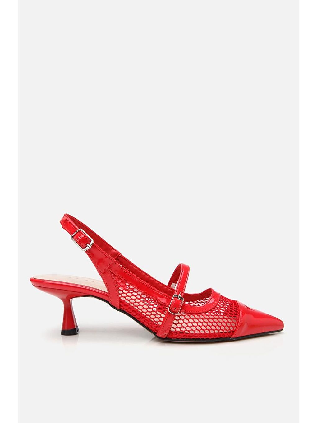 Kadın Rugan Kırmızı Fileli Stiletto-2
