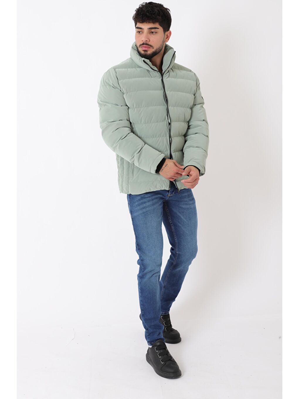 Turkuaz Cep Detay Dik Yaka Armalı Nova Kışlık Mont PLDP 3012_50463-4