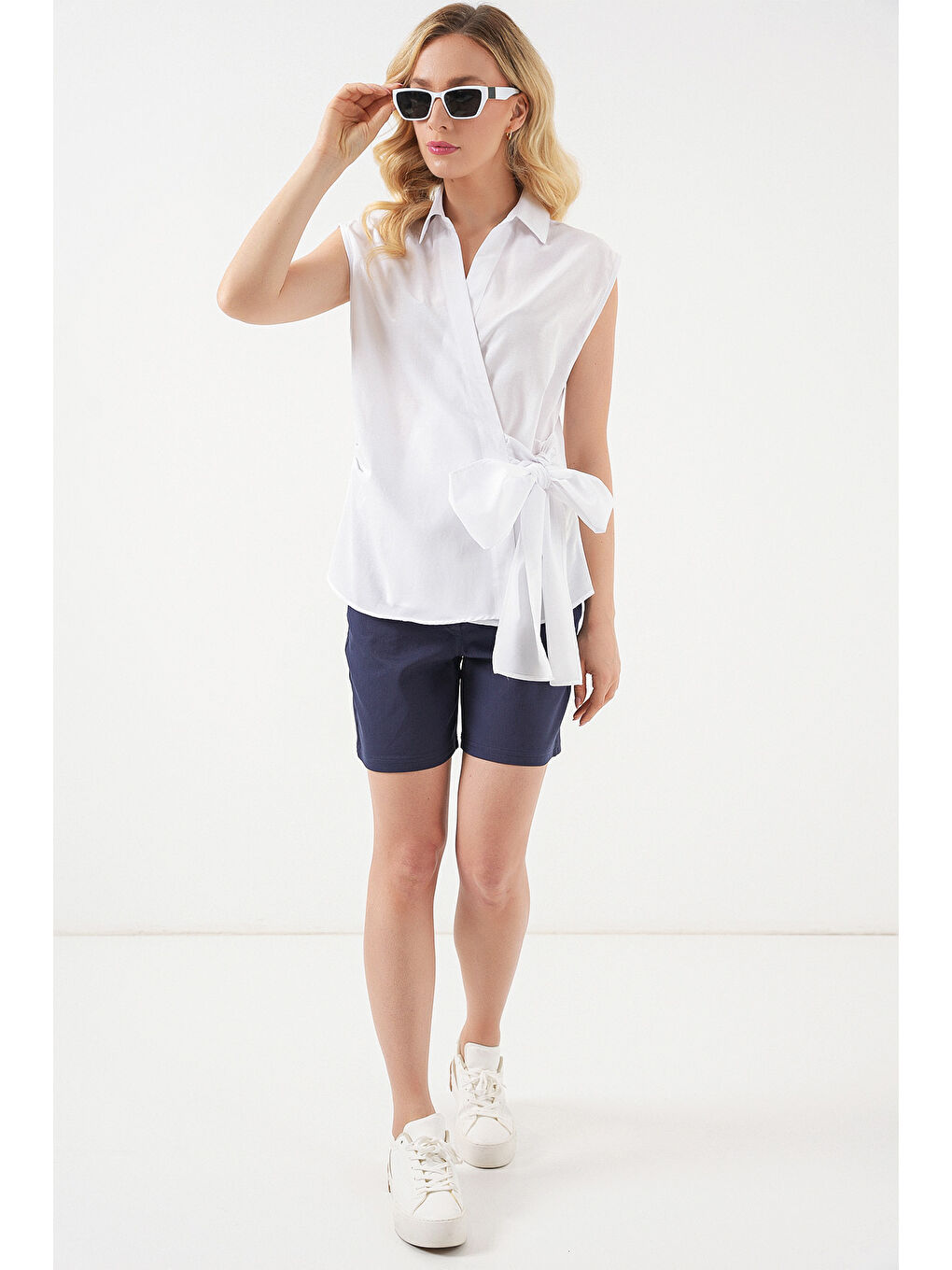 Kadın Sıfır Kol Anvelop Gömlek 20343 - Beyaz-3