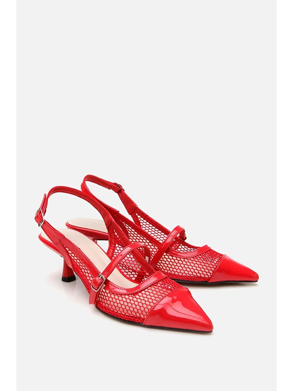 Kadın Rugan Kırmızı Fileli Stiletto-3
