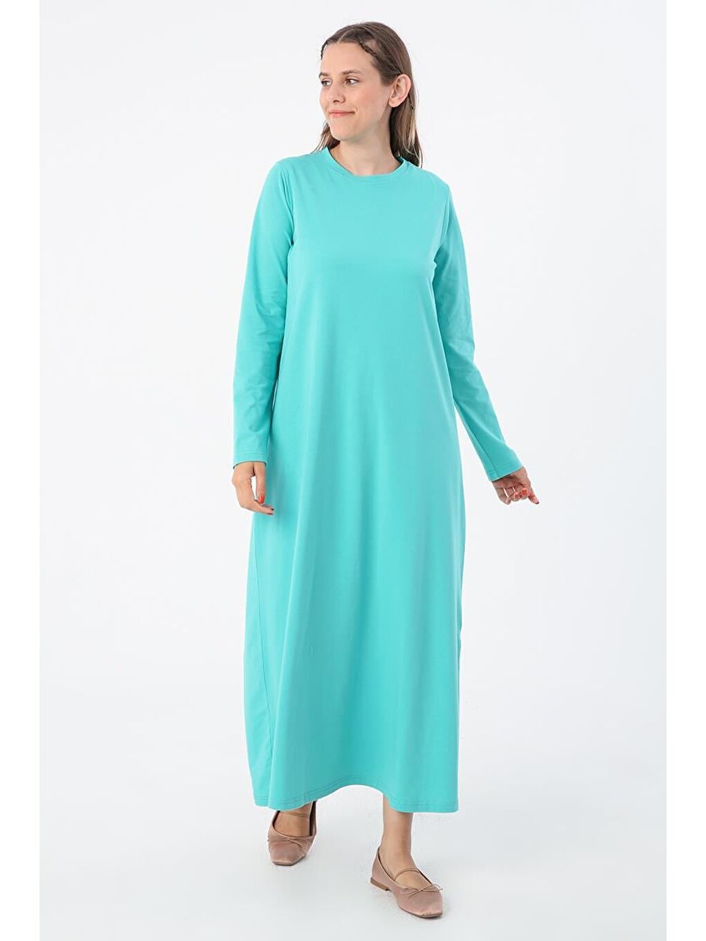 Turkuaz-Uzun Kollu İçlik Elbise-1
