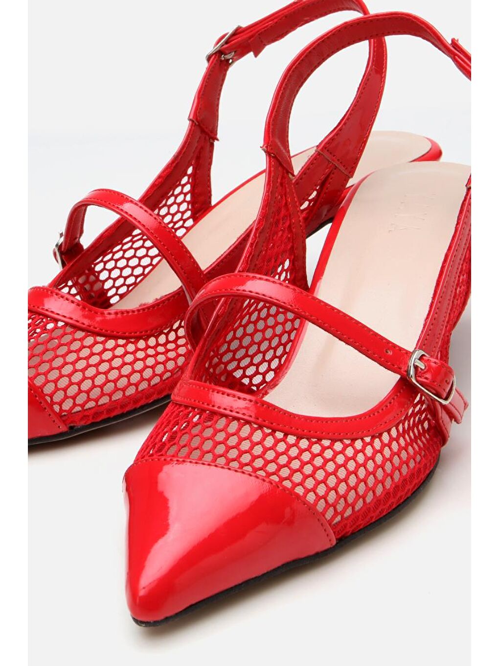 Kadın Rugan Kırmızı Fileli Stiletto-4