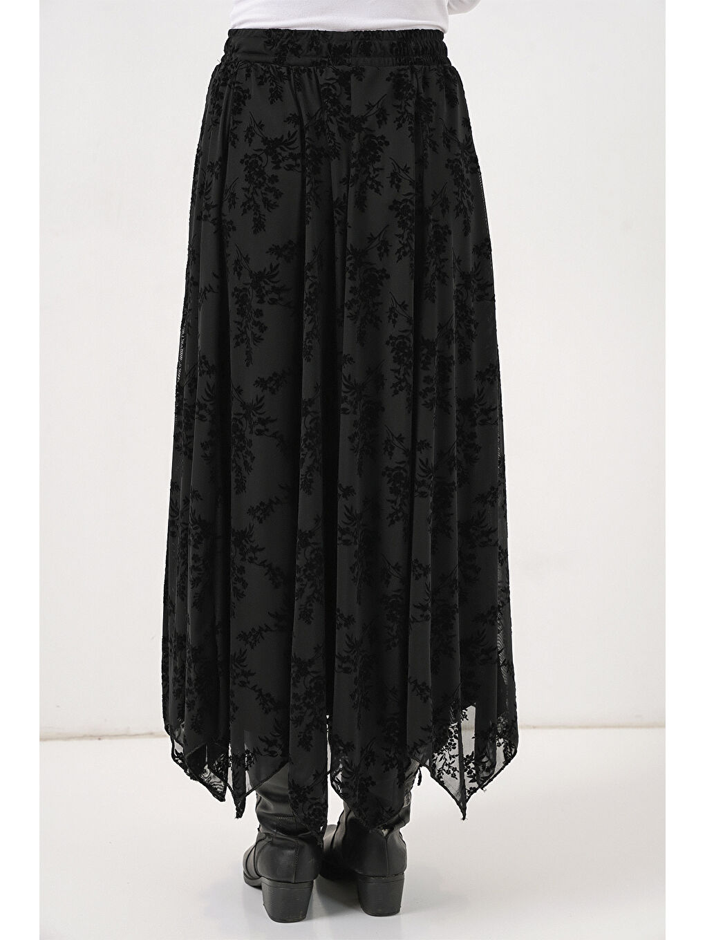 Kadın Desenli Astarlı Etek 8059 - Siyah-7