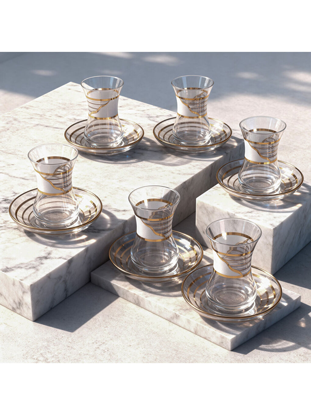 Ekru Güral Cam 12 Parça 6 Kişilik İnce Belli Çay Takımı 50576-1