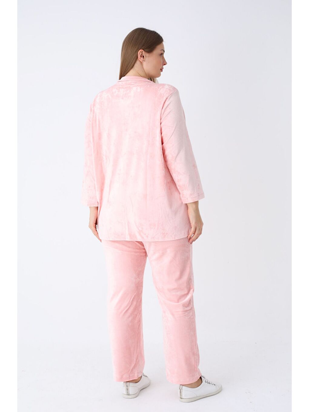 Pembe kadın büyük beden polar uzun kollu cepli fermuarlı soft eşofman takımı-4