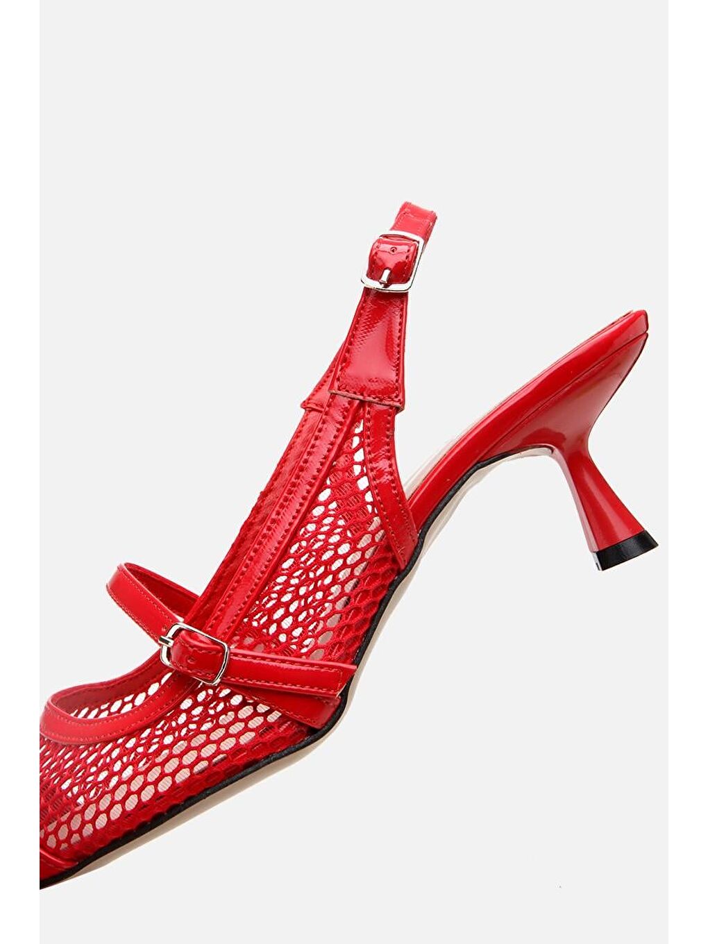 Kadın Rugan Kırmızı Fileli Stiletto-5