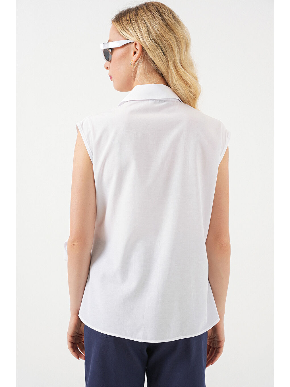 Kadın Sıfır Kol Anvelop Gömlek 20343 - Beyaz-6