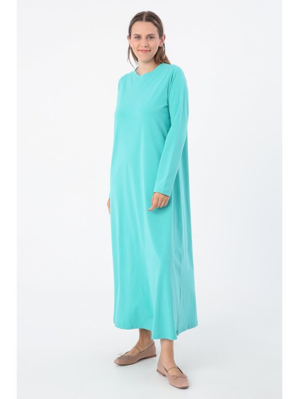 Turkuaz-Uzun Kollu İçlik Elbise-2