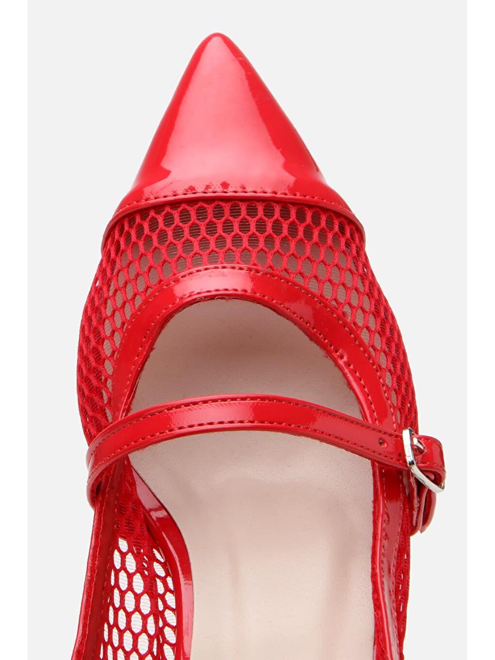Kadın Rugan Kırmızı Fileli Stiletto-6