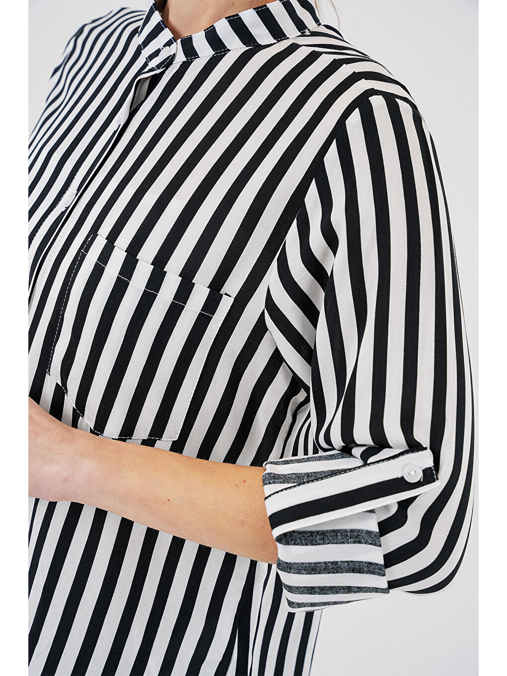 Kadın Uzun Kollu Çizgili Gömlek 20283 - Beyaz-4