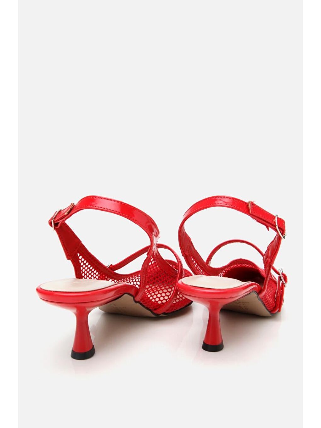 Kadın Rugan Kırmızı Fileli Stiletto-7