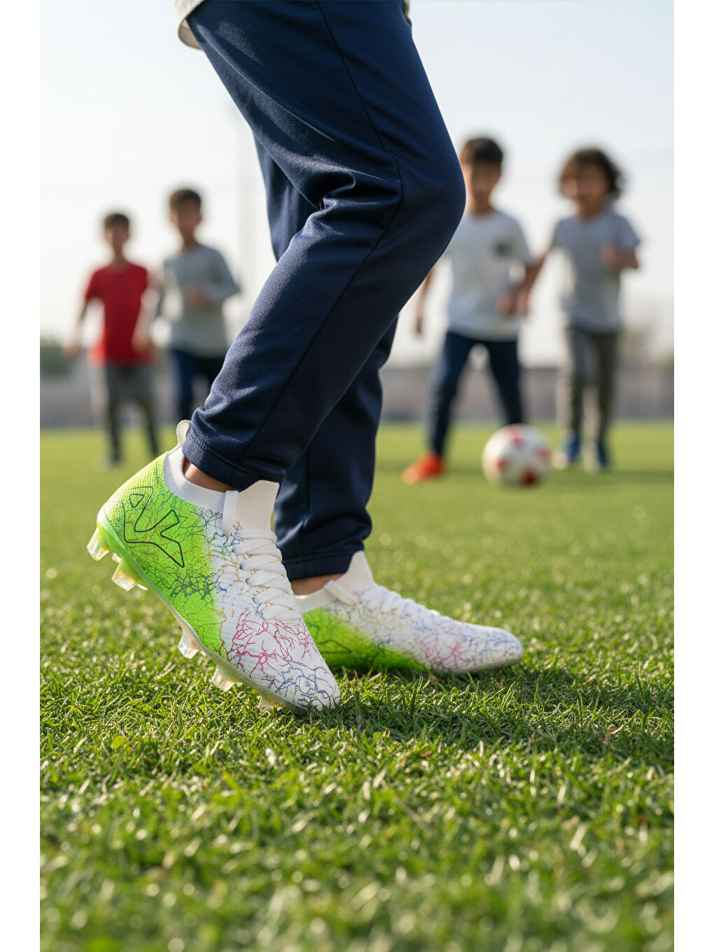 Beyaz Yeşil Bilekten Çoraplı Erkek Çocuk Krampon FK-252-153 F-2