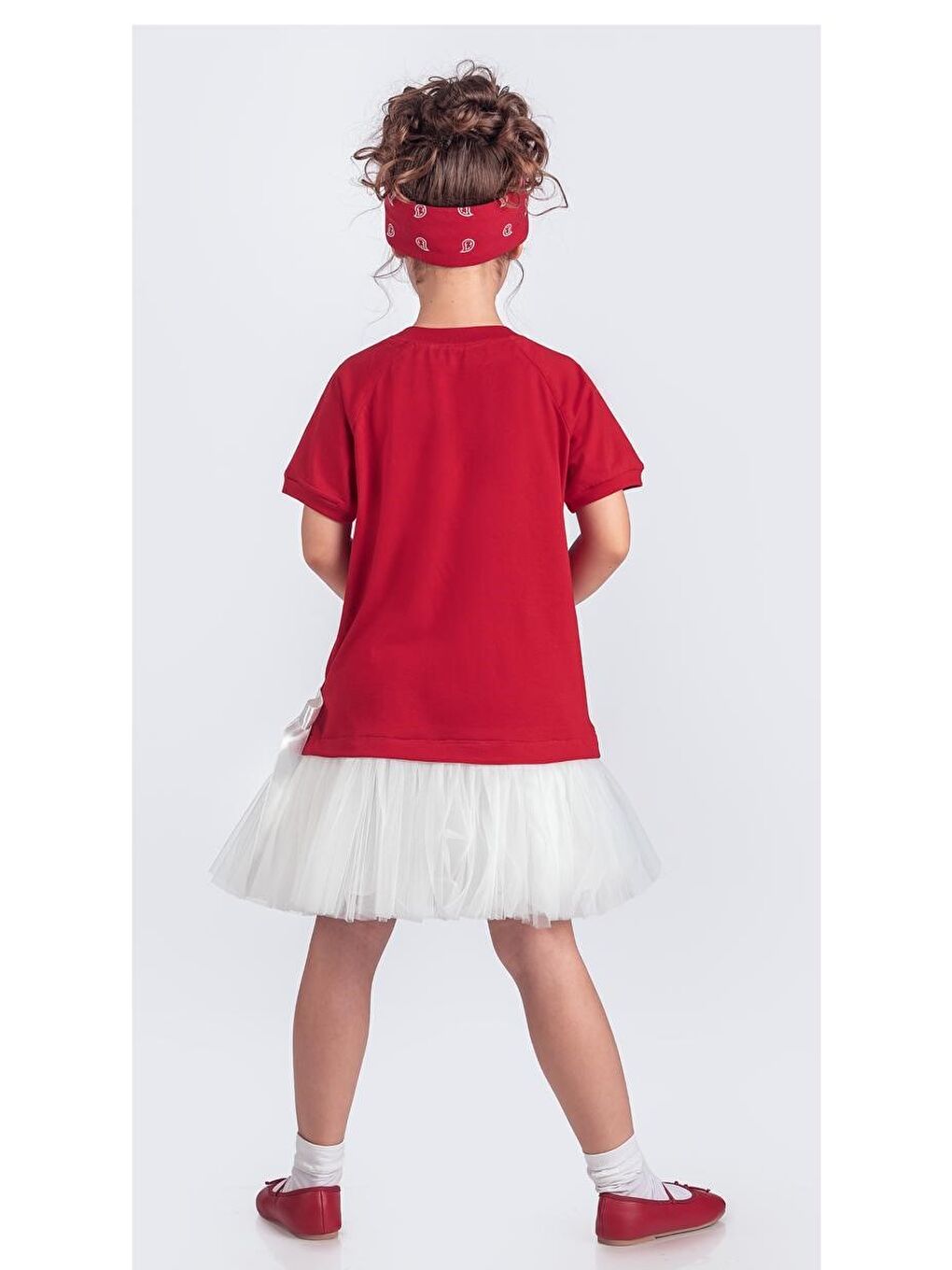 Kırmızı Tütü Etekli Yazlık Penye Kız Çocuk Spor Elbise M00703-1