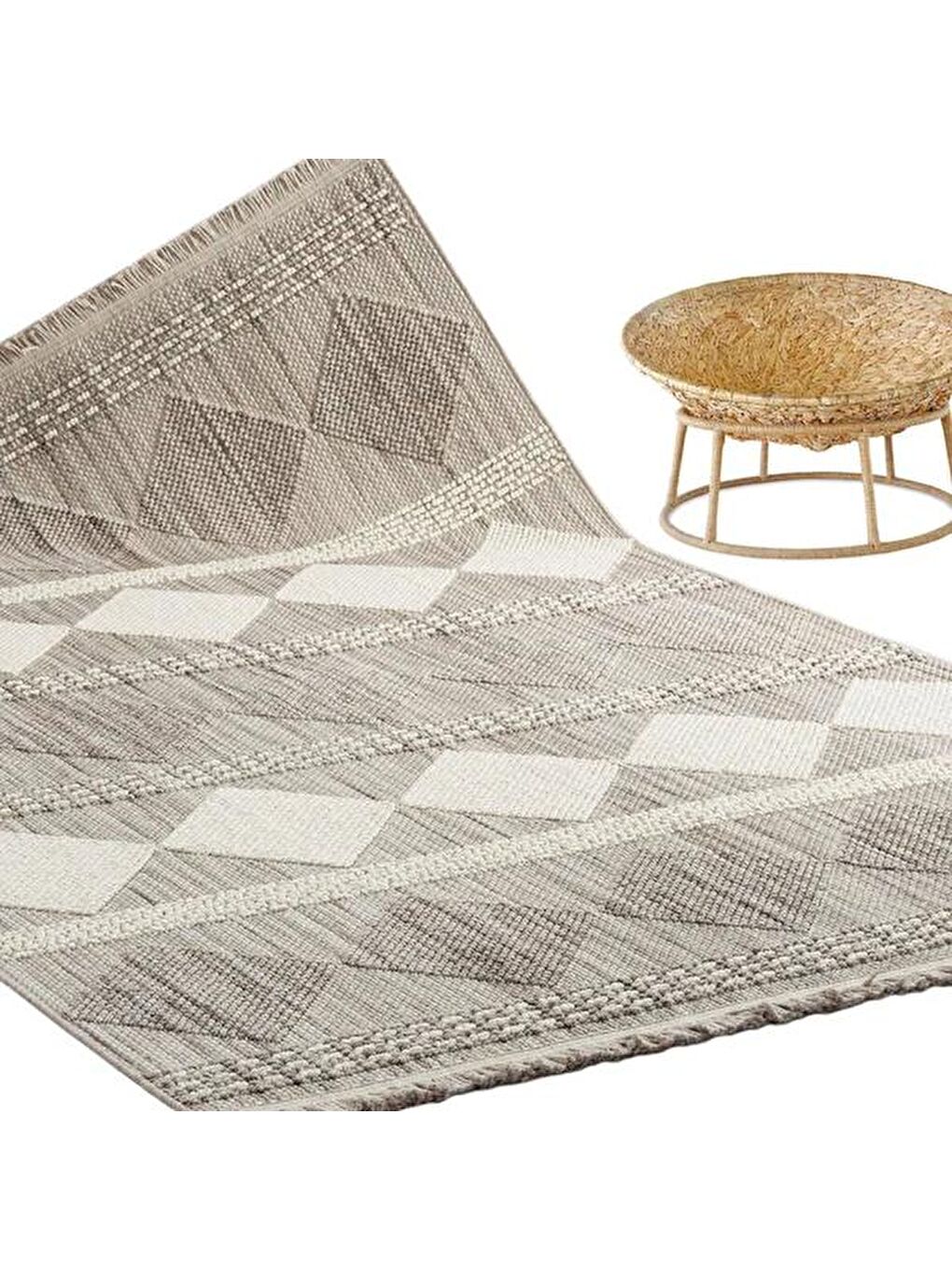 Agra Cyan Modern İskandinav Desenli Halı - Gri - 120x180 cm-3