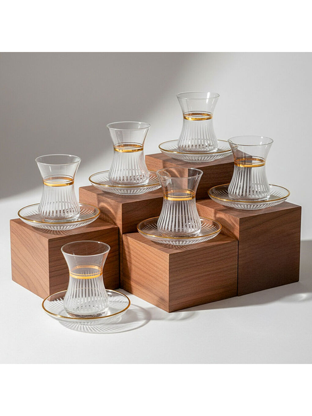 Ekru Güral Cam 12 Parça 6 Kişilik Elit Çay Takımı Altın-2