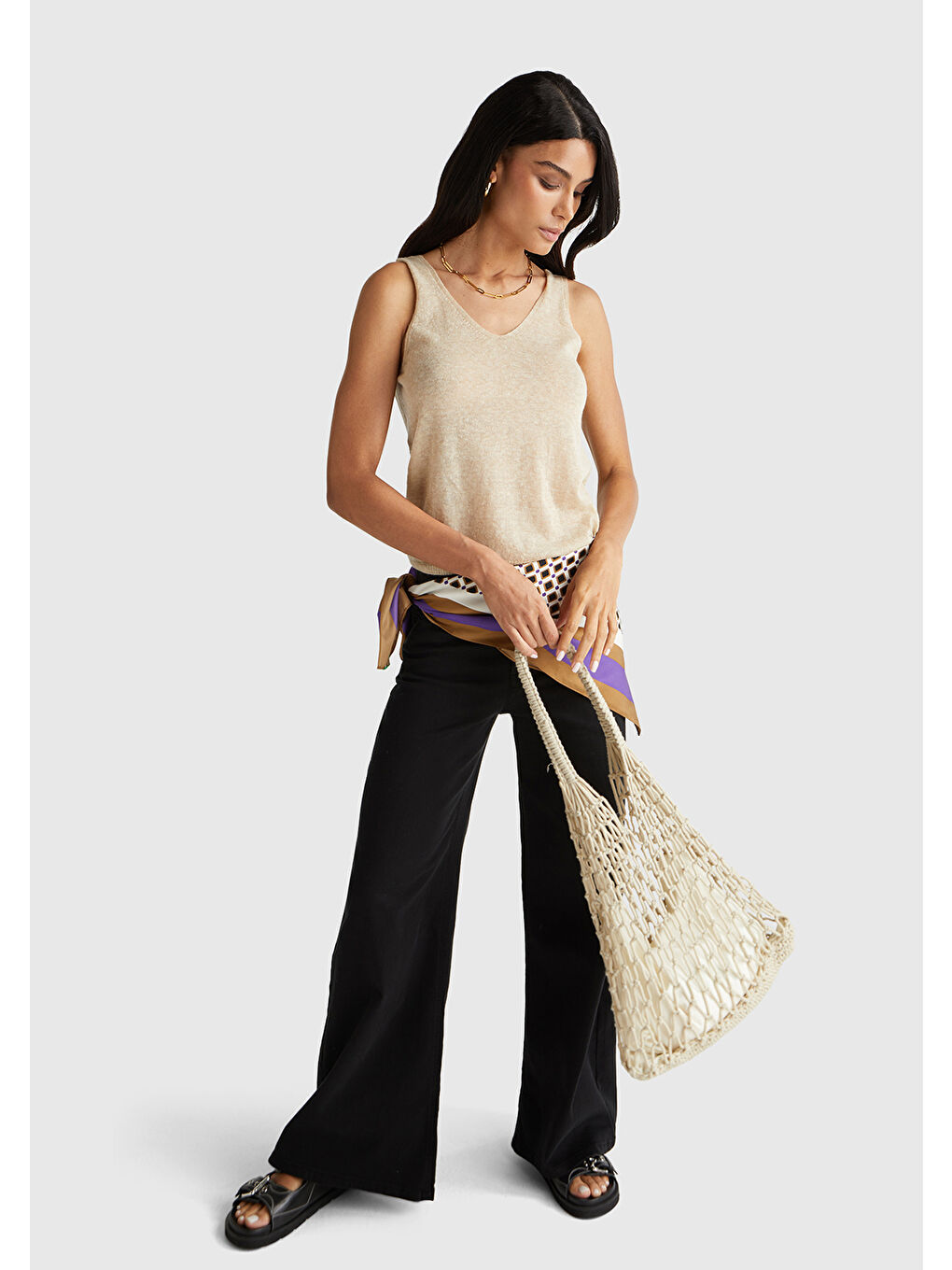 Kadın Ekru Alpaka ve Yün Karışımlı Triko Atlet-4