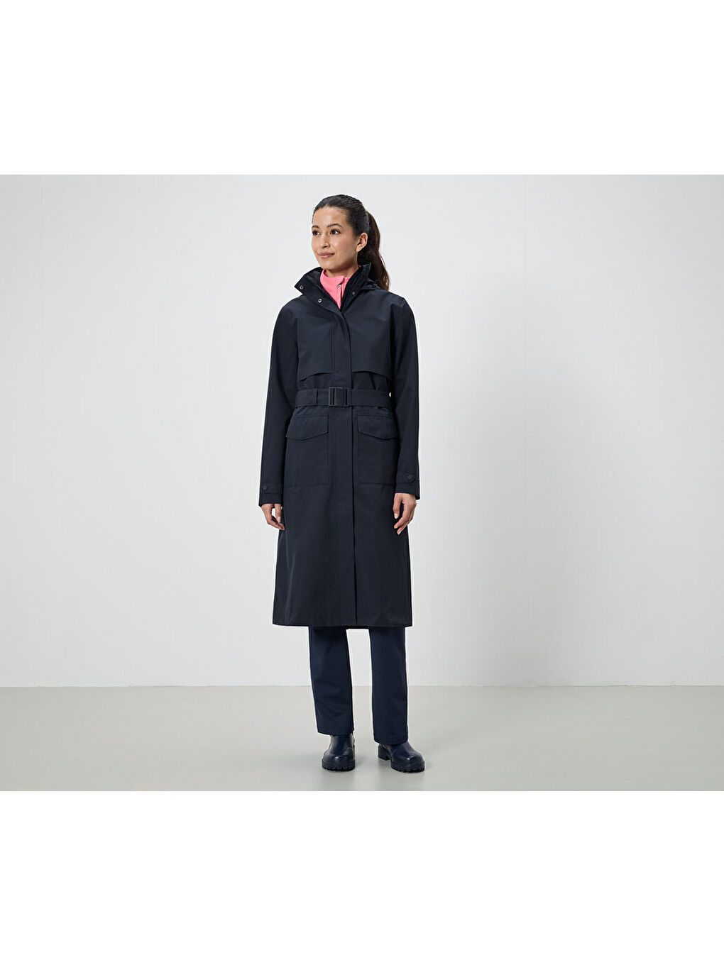 Siyah Kadın Yağmurluk Trençkot, Uzun