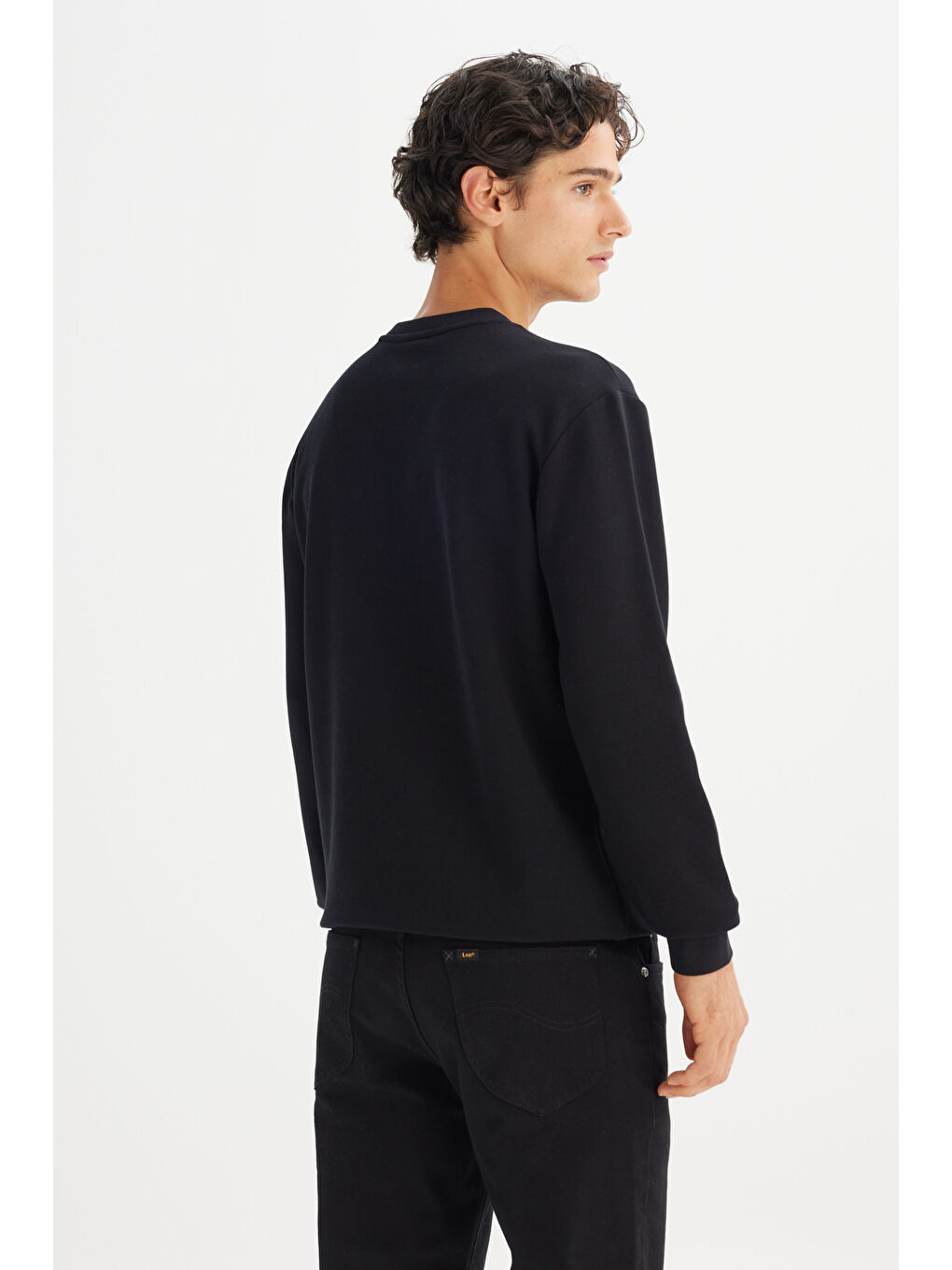 Regular Fit Normal Kesim Bisiklet Yaka Baskılı Siyah Sweatshirt-4