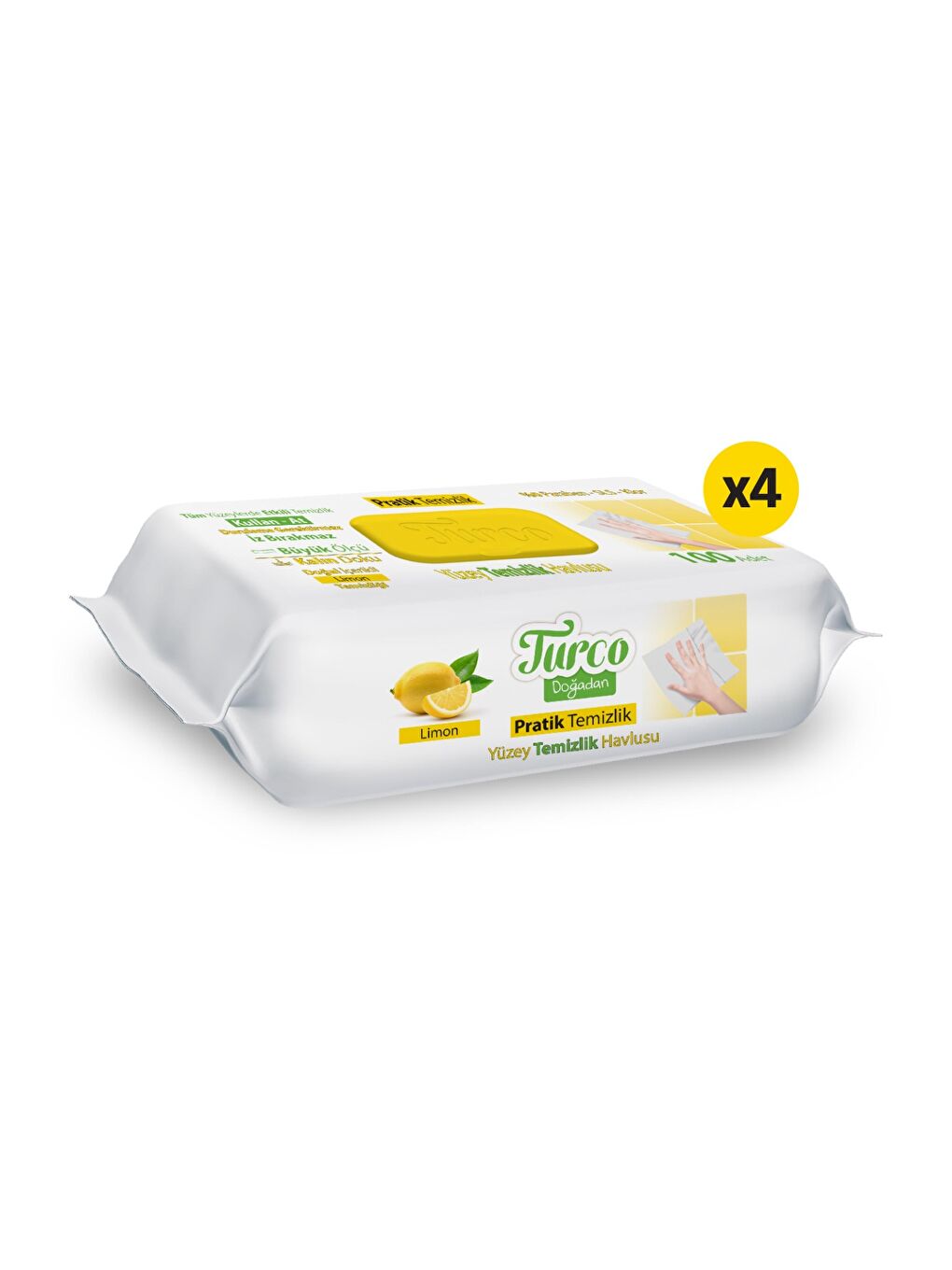 Turco Doğadan Pratik Yüzey Temizlik Havlusu Limon 4x100 (400 Yaprak)-1