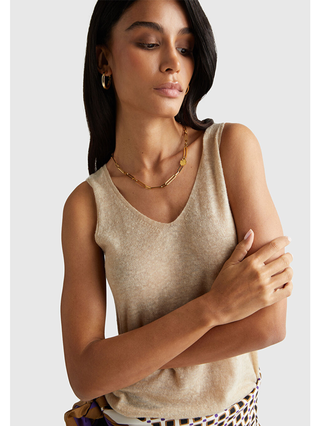 Kadın Ekru Alpaka ve Yün Karışımlı Triko Atlet-5