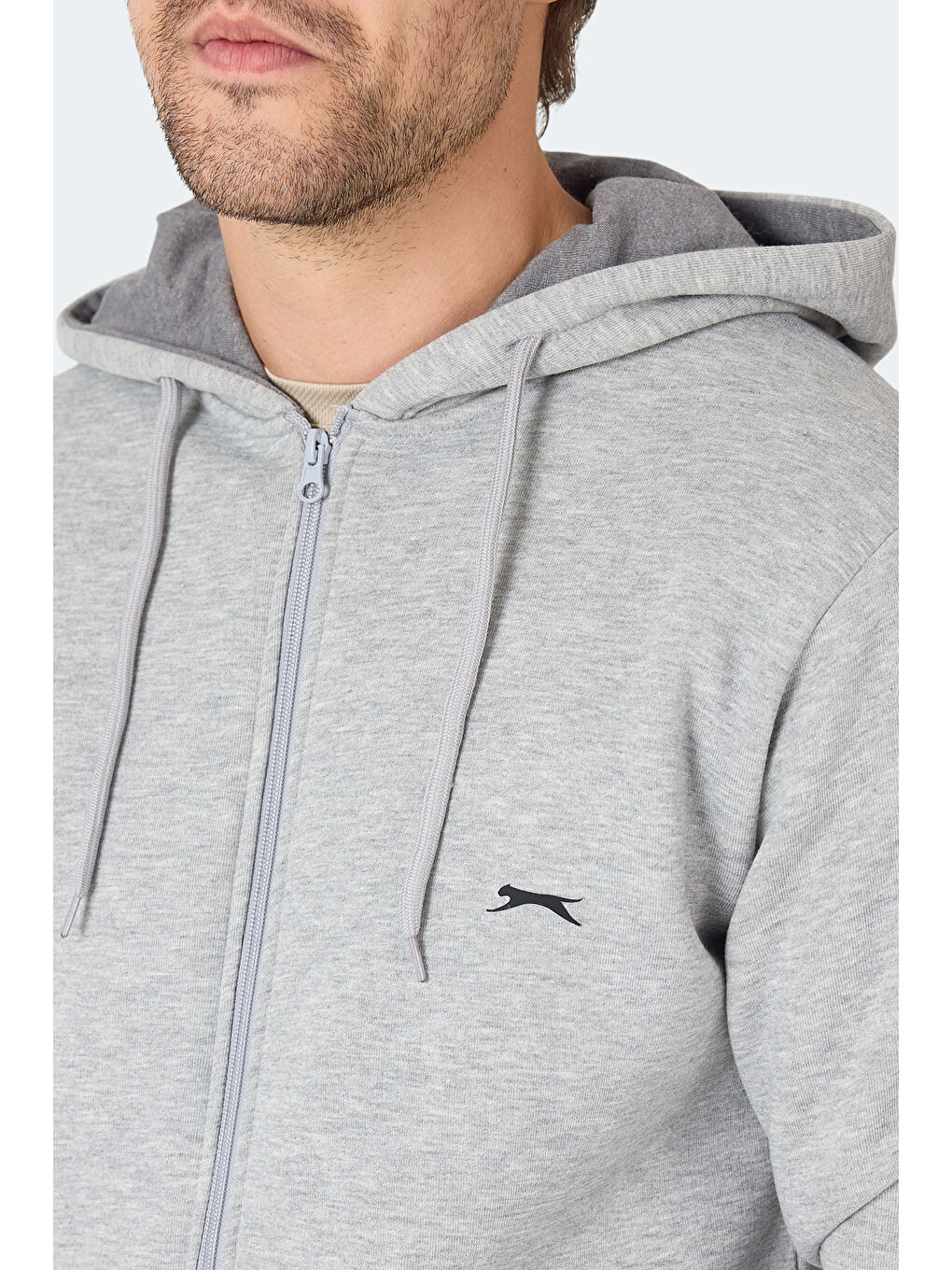 MAJESTIC I Erkek Fermuarlı Kapüşonlu Cepli Gri / Beyaz Sweatshırt-1