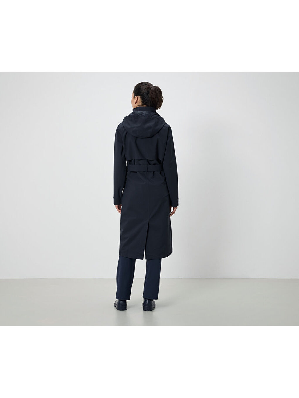 Siyah Kadın Yağmurluk Trençkot, Uzun-1