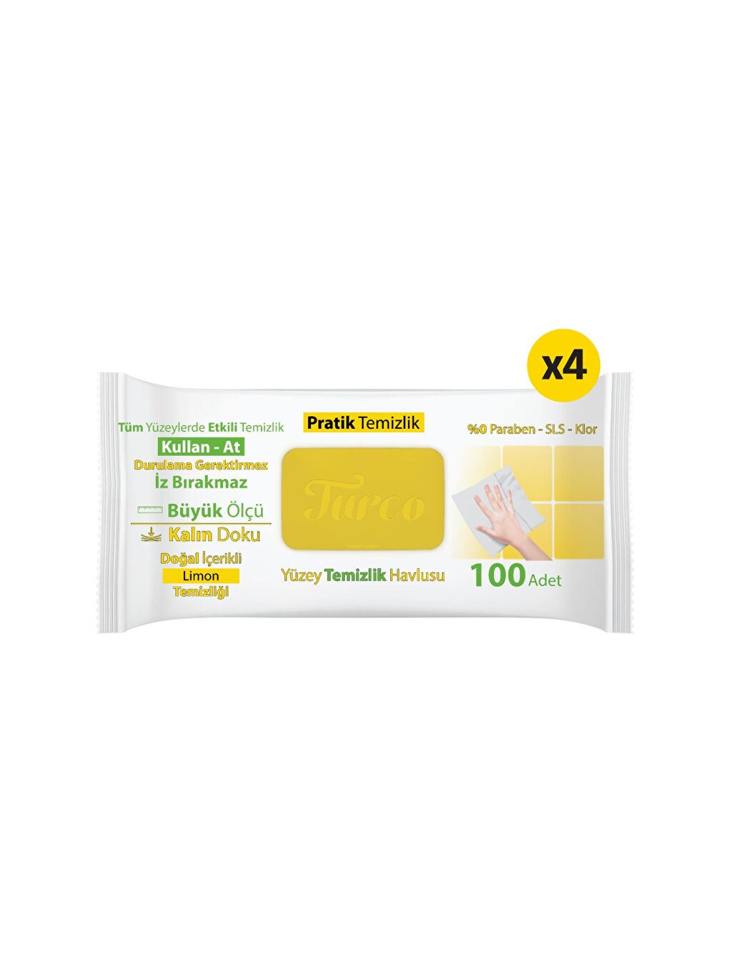 Turco Doğadan Pratik Yüzey Temizlik Havlusu Limon 4x100 (400 Yaprak)-2