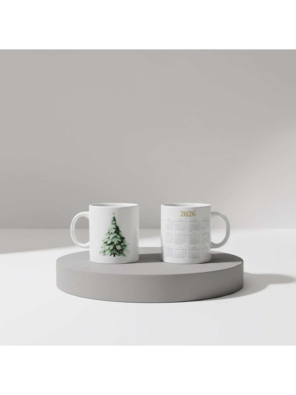 Ekru Yılbaşı Ağaçlı ve Takvimli Mug Bardak 6835-3