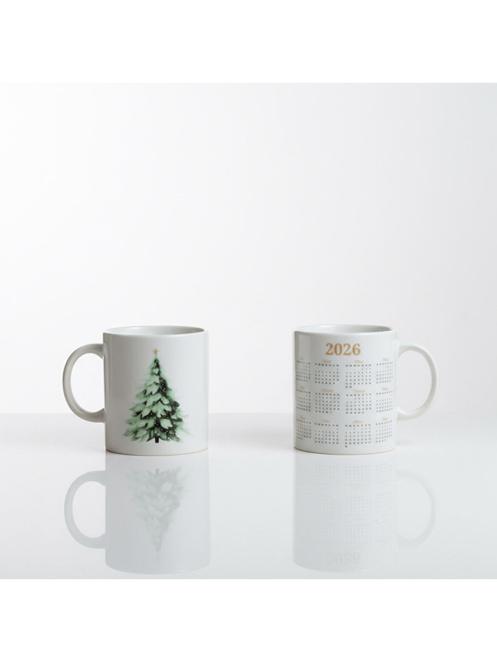 Ekru Yılbaşı Ağaçlı ve Takvimli Mug Bardak 6835-4