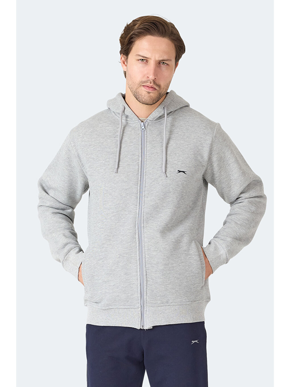 MAJESTIC I Erkek Fermuarlı Kapüşonlu Cepli Gri / Beyaz Sweatshırt-2