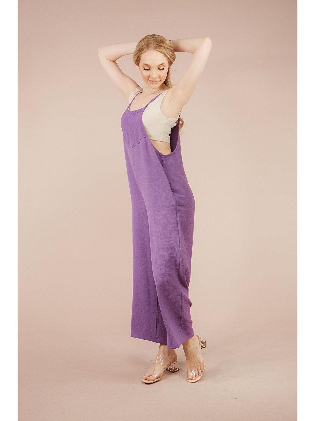 Kadın Lila Askılı Bol Kesim Atletli Tulum-1