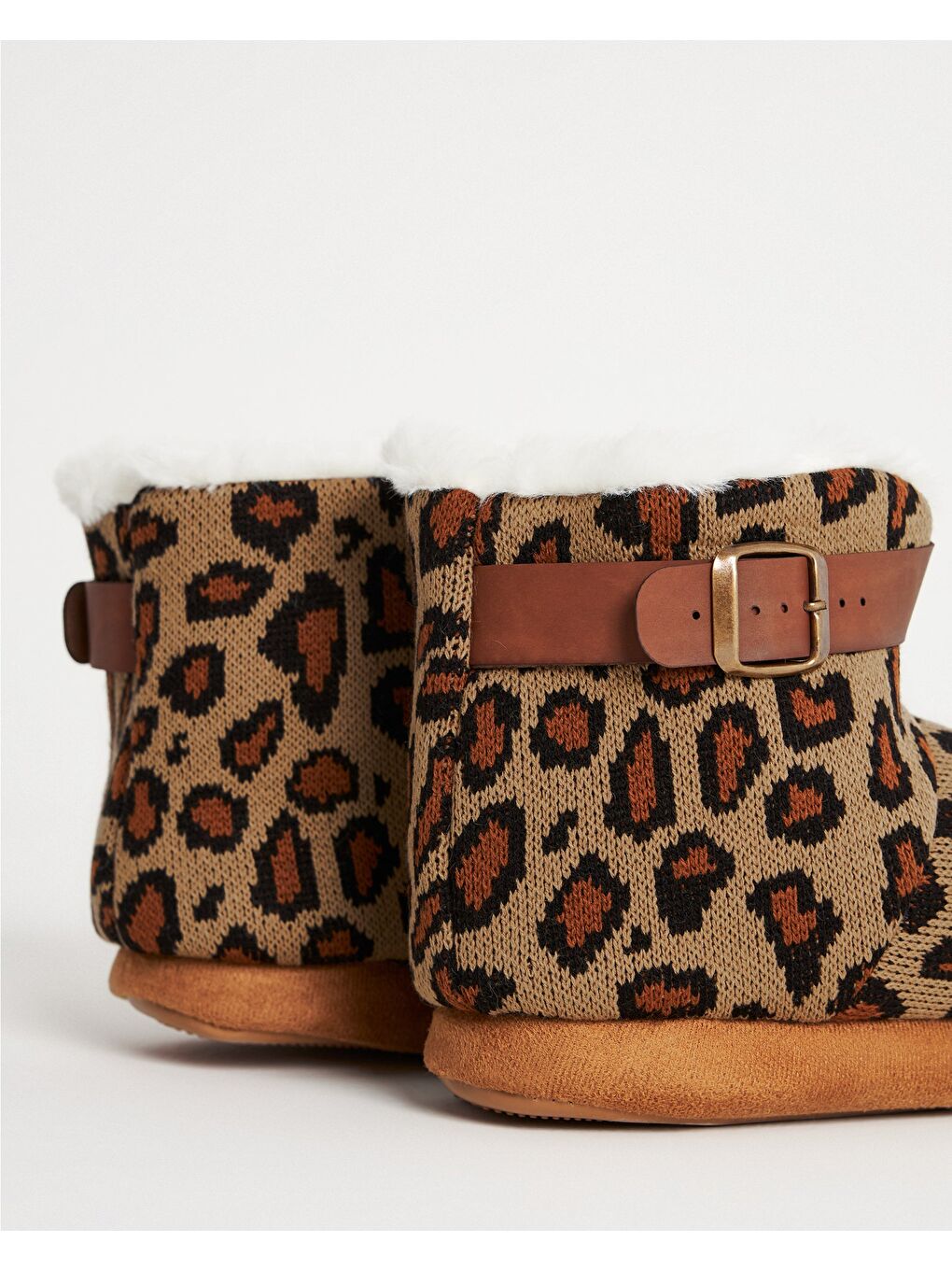 Kahverengi Leopar Desenli İçi Pelüş Sıcak Tutan Konforlu Kışlık Panduf - Sophia-K-2