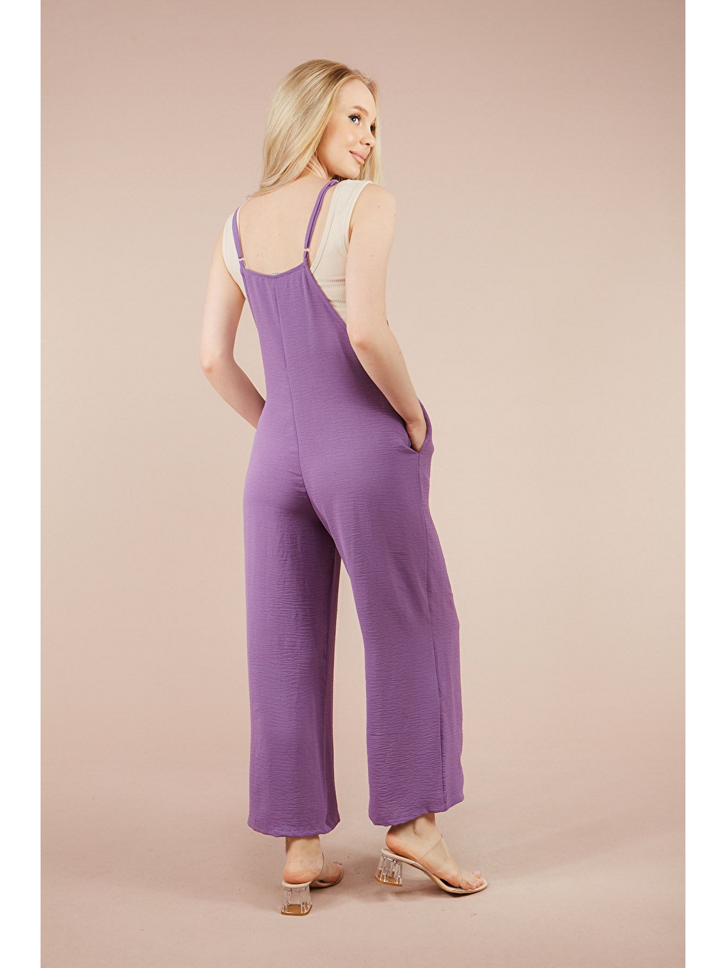 Kadın Lila Askılı Bol Kesim Atletli Tulum-2