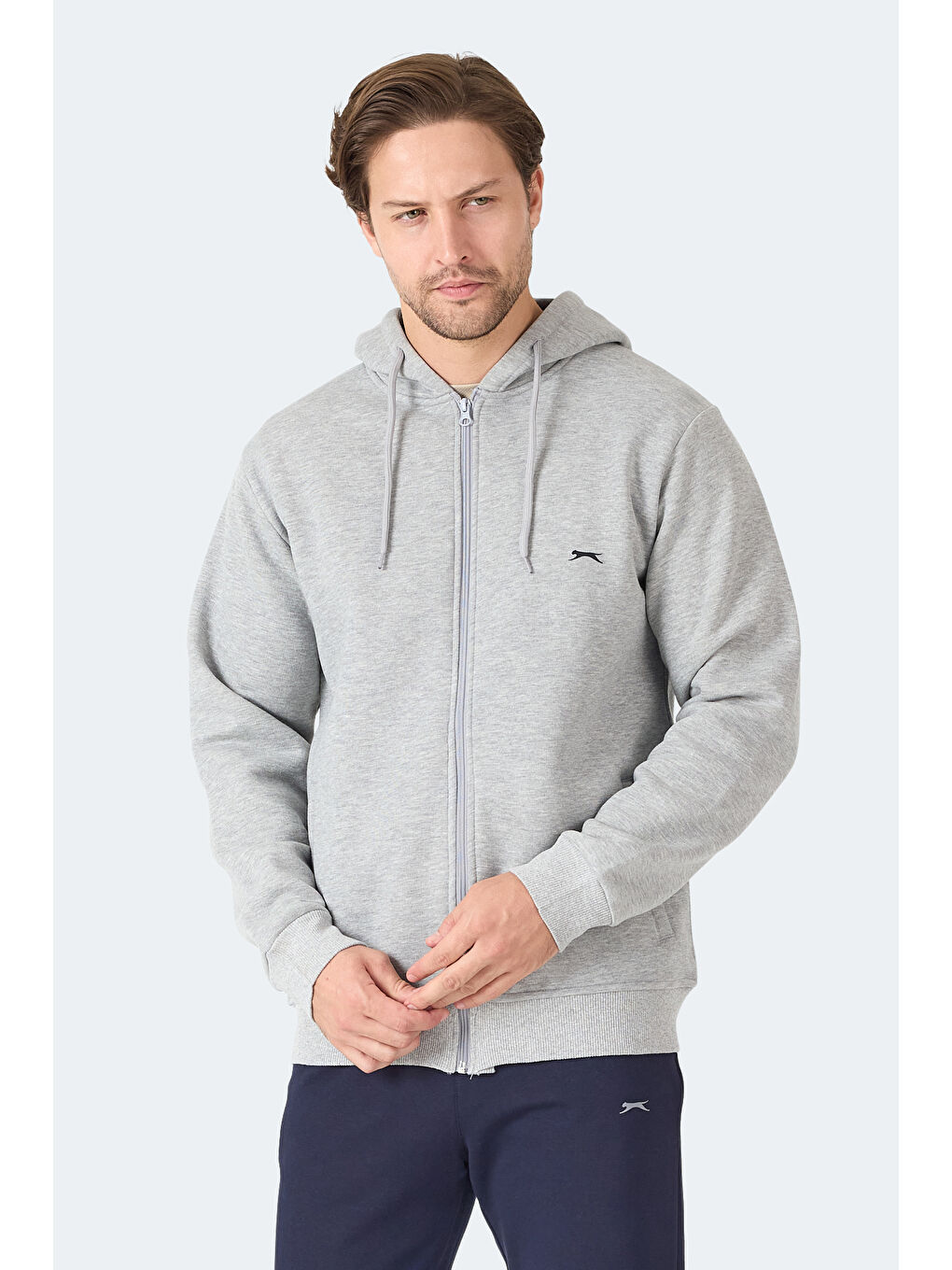 MAJESTIC I Erkek Fermuarlı Kapüşonlu Cepli Gri / Beyaz Sweatshırt-5