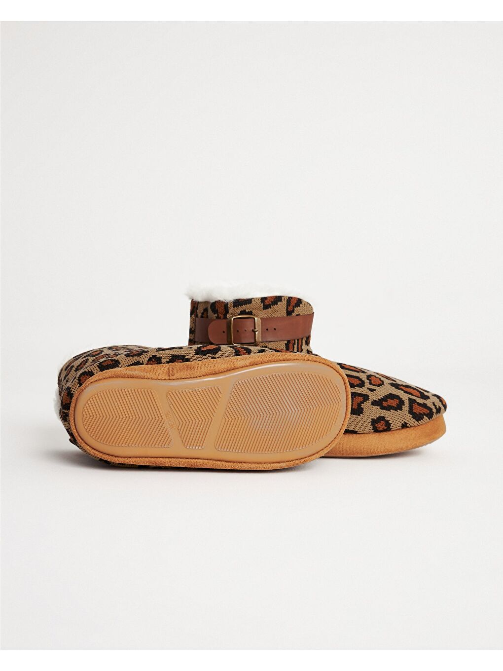 Kahverengi Leopar Desenli İçi Pelüş Sıcak Tutan Konforlu Kışlık Panduf - Sophia-K-4