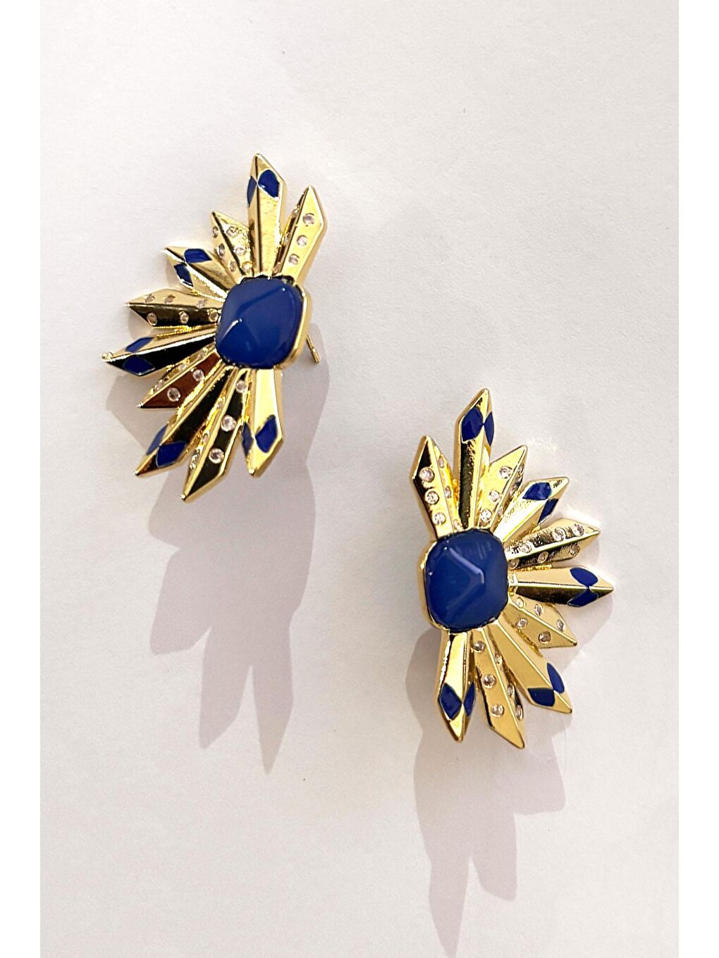 Lacivert Gold Detaylı Yarım Mızrak Küpe-2