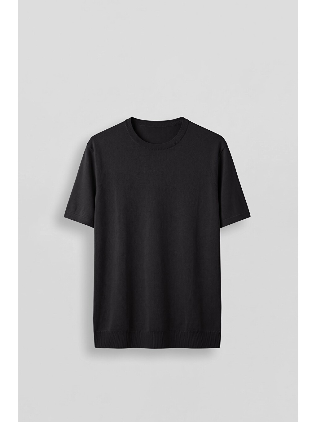 Erkek Slim Fit Triko Bisiklet Yaka Basic T-Shirt Siyah