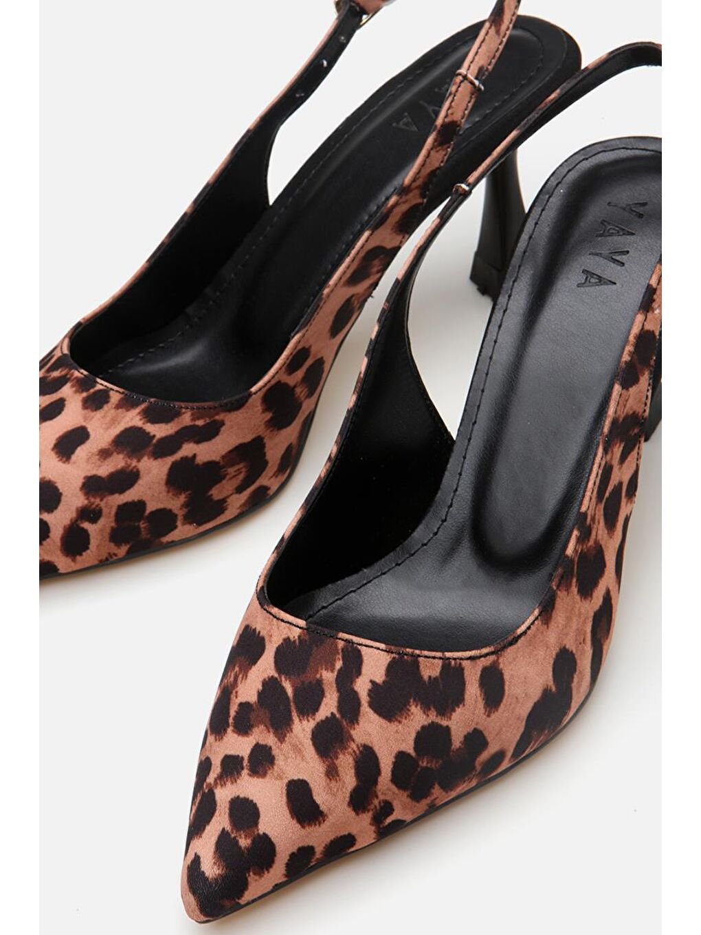Kahverengi Kadın Taba Leopar Desenli Ayarlanabilir Tokalı Stiletto-4