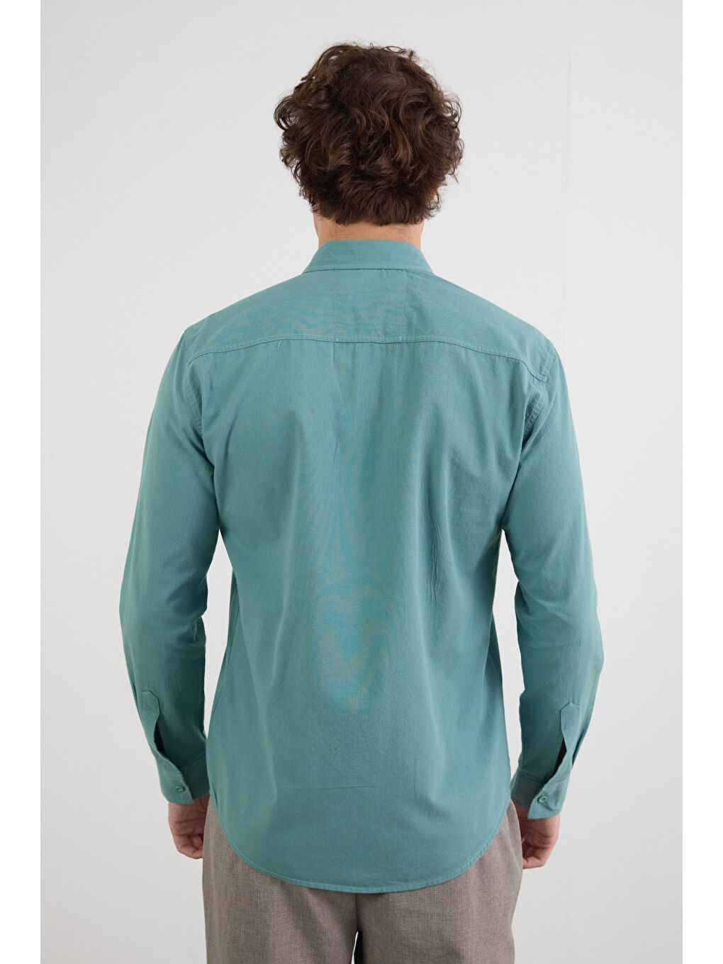 Yeşil Basic Çift Cepli %100 Pamuk Gömlek-3