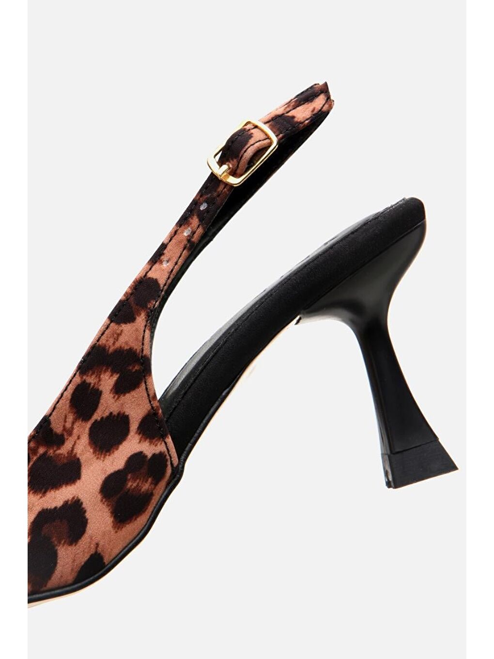 Kahverengi Kadın Taba Leopar Desenli Ayarlanabilir Tokalı Stiletto-6