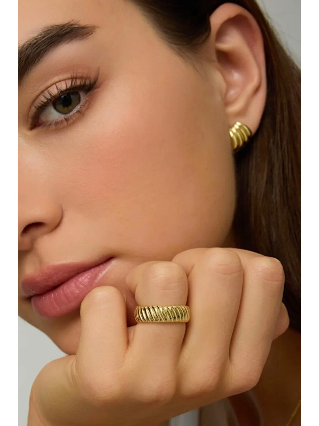 Sarı Harmony Gold Çelik Kadın Küpe-4