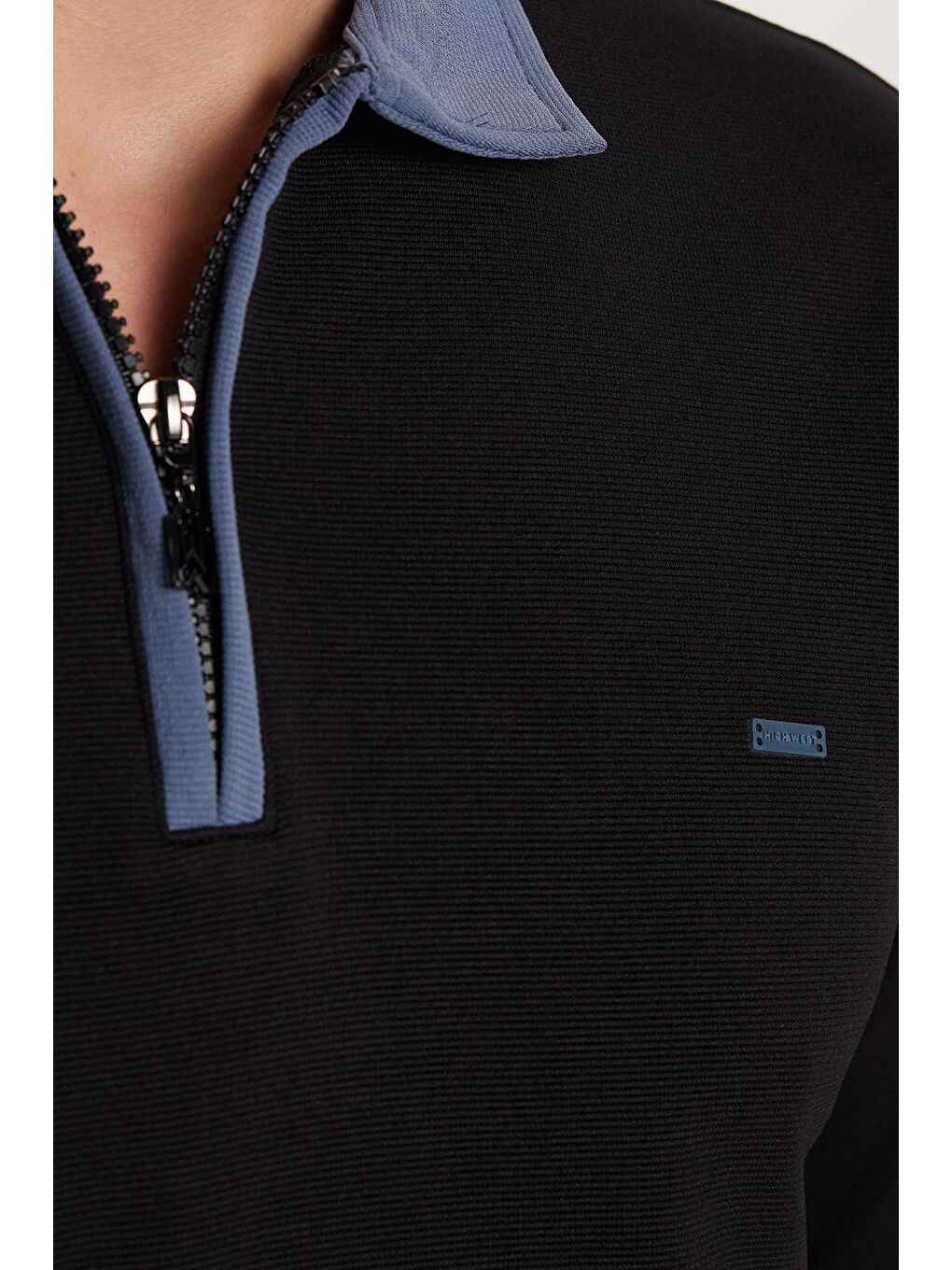 Erkek Standart Fit Pamuklu Jakarlı Fermuarlı Polo Yaka Beli Bağcıklı Siyah Eşofman Takımı-2