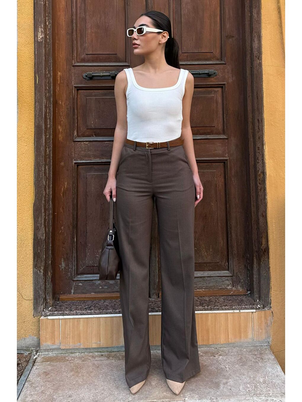 Kahverengi Yüksek Bel Kumaş Pantolon Mg2285-1