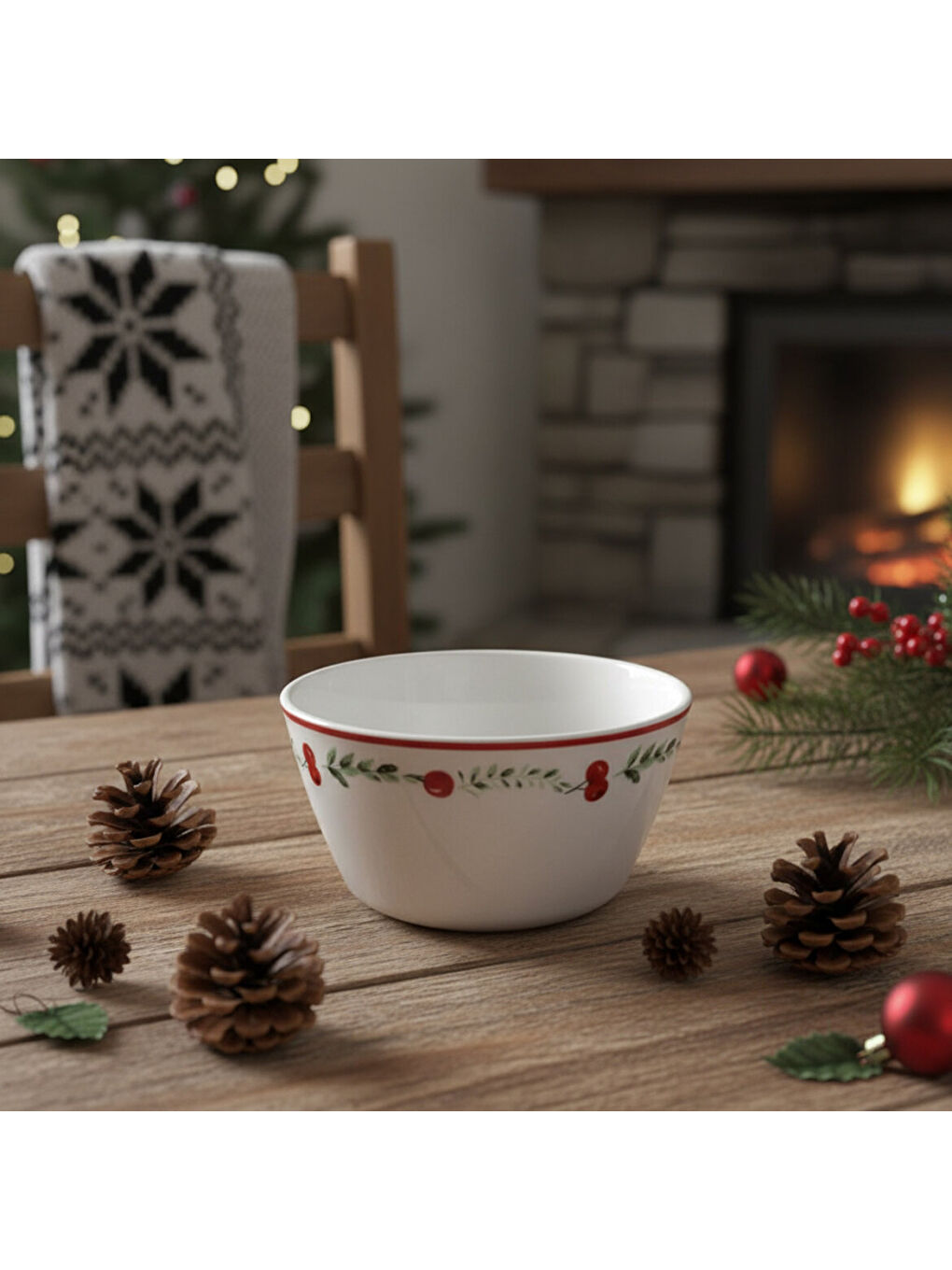 Ekru Paris 2li kırmızı meyveli kase 14 cm 6829-2